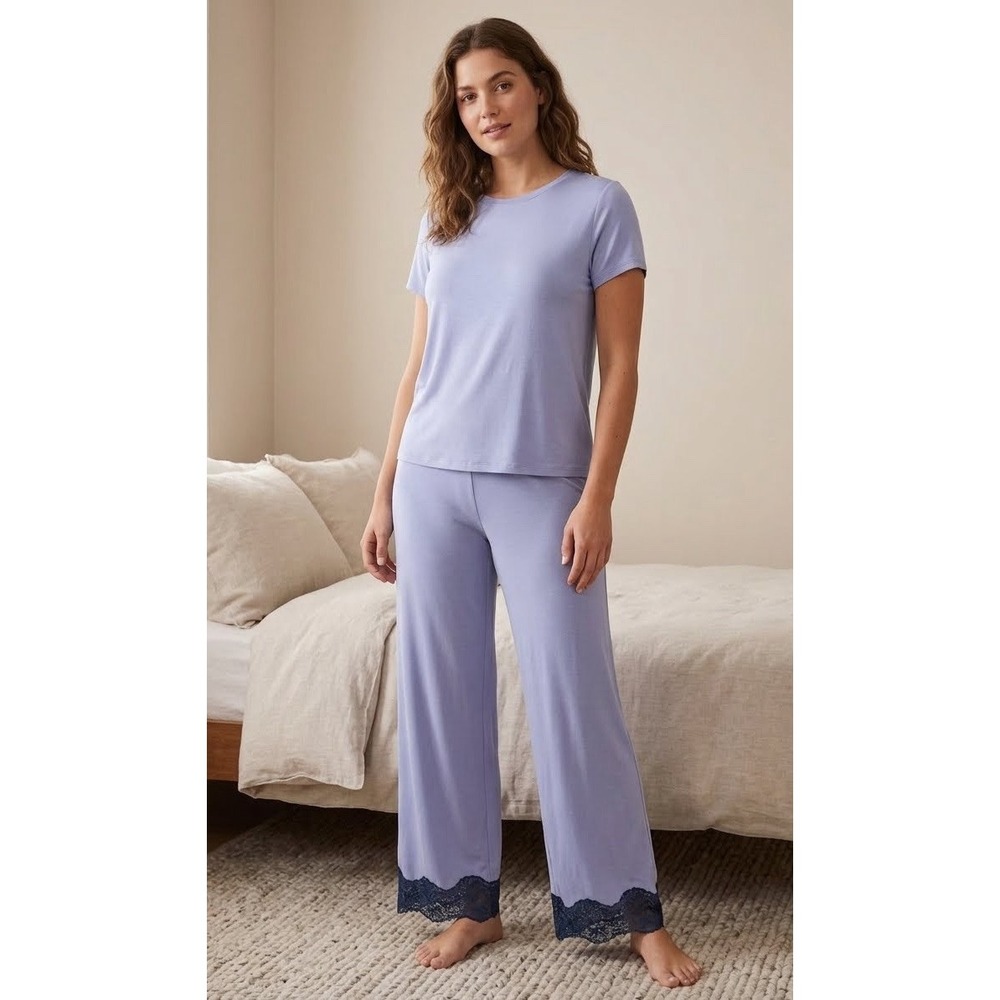 Soma Women M Blue Lace Pajama Sleep Pants Jersey Intimates Chico